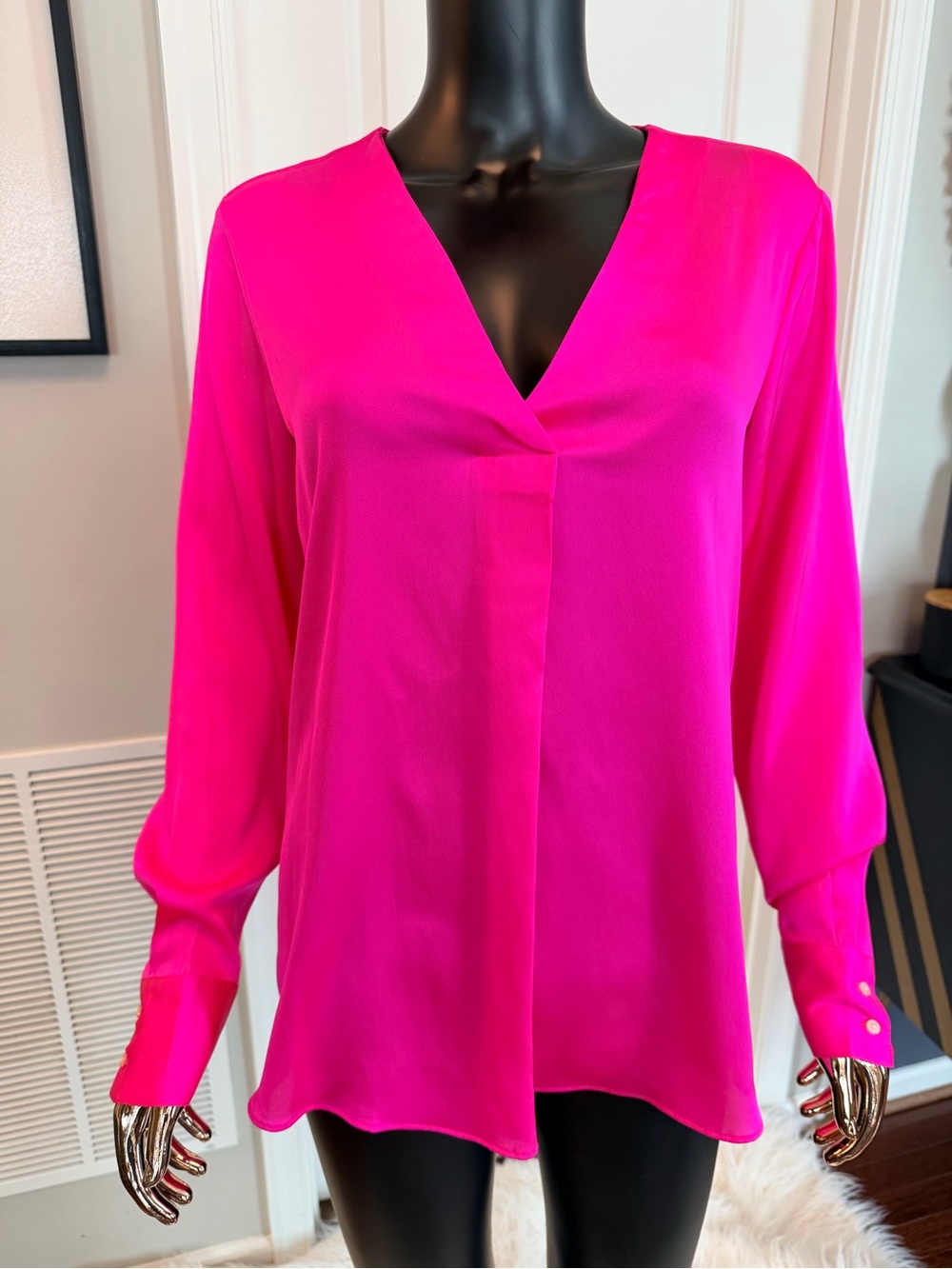 Banana Republic Bright Fuchsia V-Neck Long Sleeve Blouse